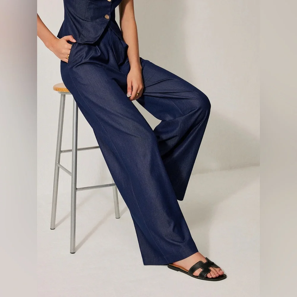 1001: Commense Navy Wide-Leg Pants - Picture 4 of 6
